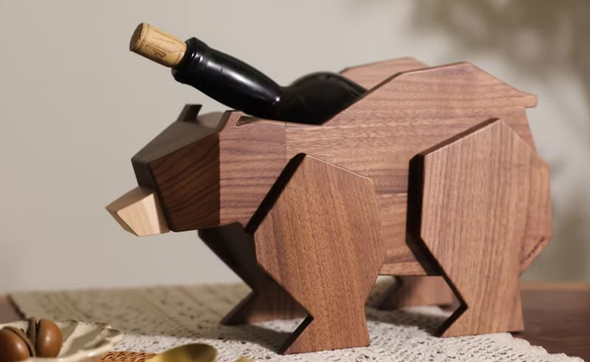 木匠兄妹木工房 動物紅酒架 黑熊